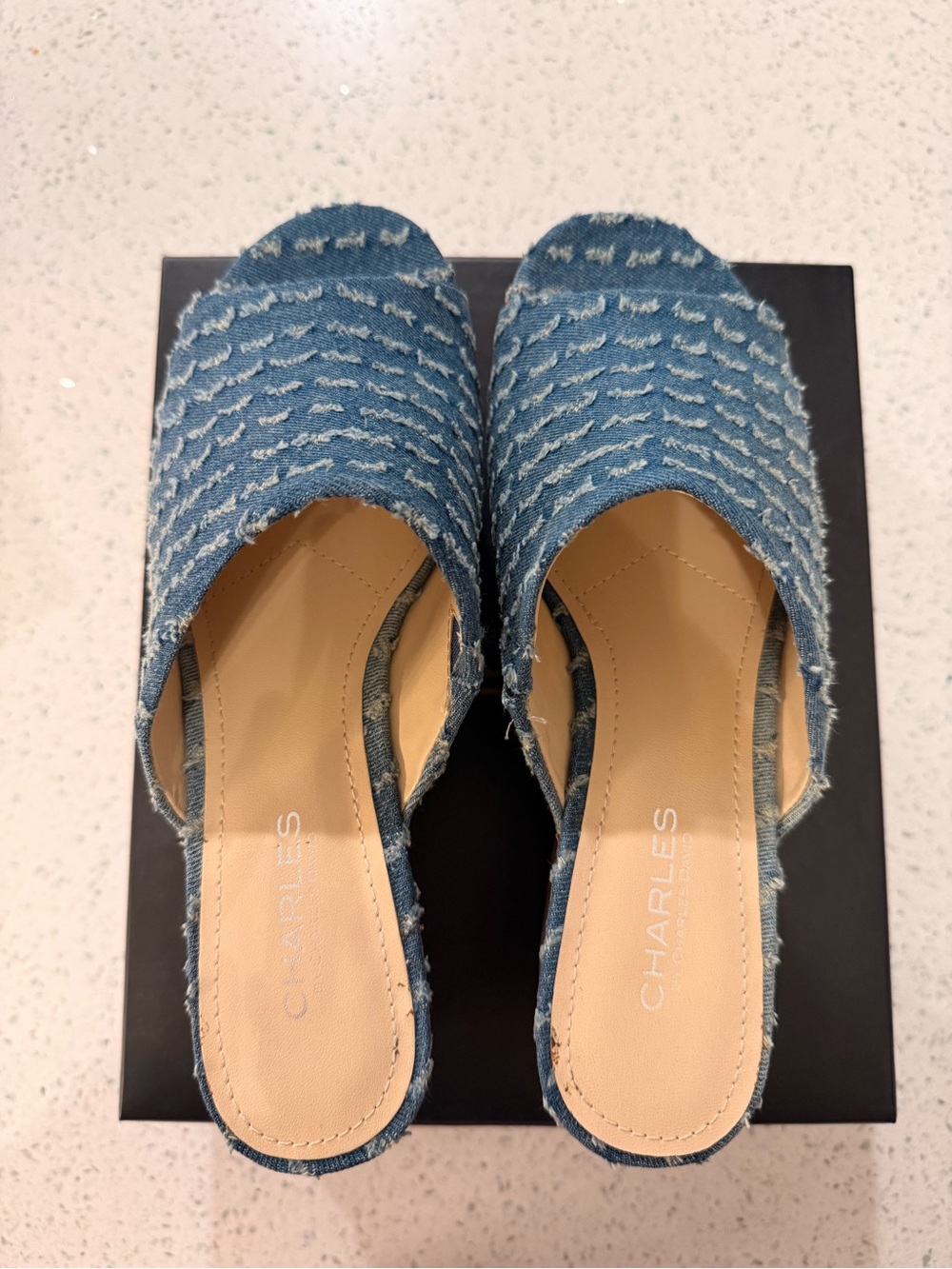 Charles by Charles David blue denim slip on wedges.